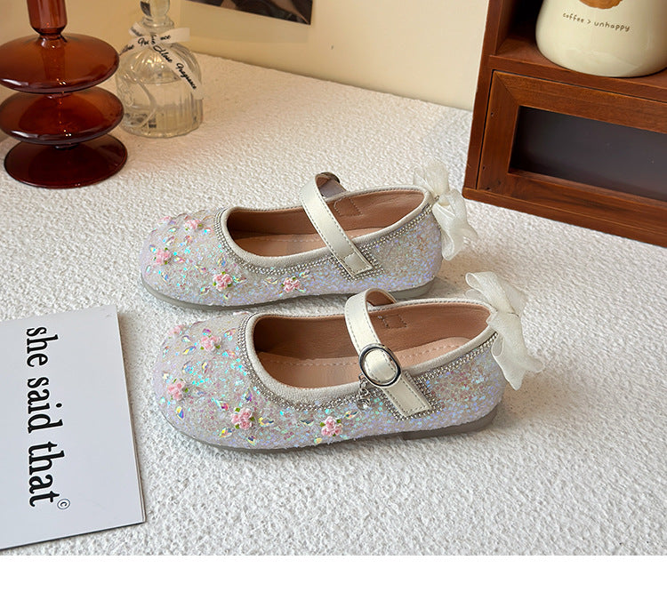 Princess shoes for girls2025Spring New Children's Crystal Shoes for Girls, Soft Sole Leather Shoes to Match Dresses, Spring Edition