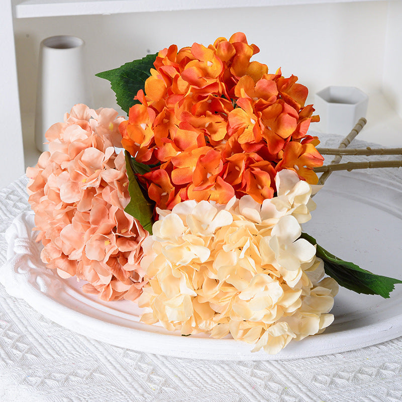 Artificial Hydrangea with Leaves for Wedding Decoration, Artificial Silk Flowers, Archway Flowers, Home Decor Fake Flowers, Single Artificial Flowers