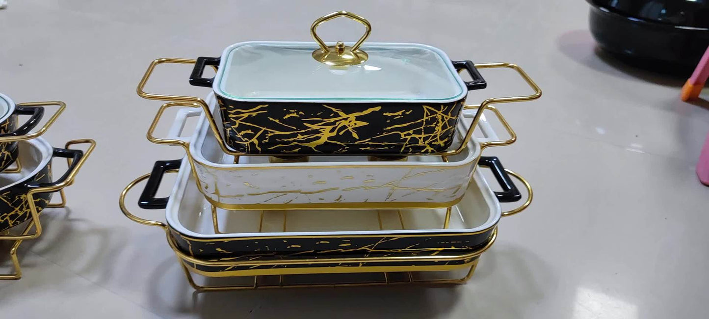 Nordic Rectangular Double Ear Ceramic Pot Baking Pan Luxury Hotel Tableware Candle Heating Creative Household Dry Pot Soup Pot