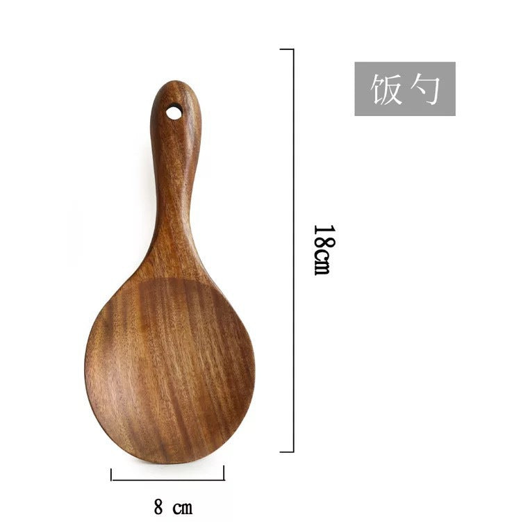 Acacia Wood Spatula Teak Wood Spatula and Spoon Set Solid Wood Household Cooking Spoon Strainer Spoon Small Leaf Three-Line Frying Spatula In Stock
