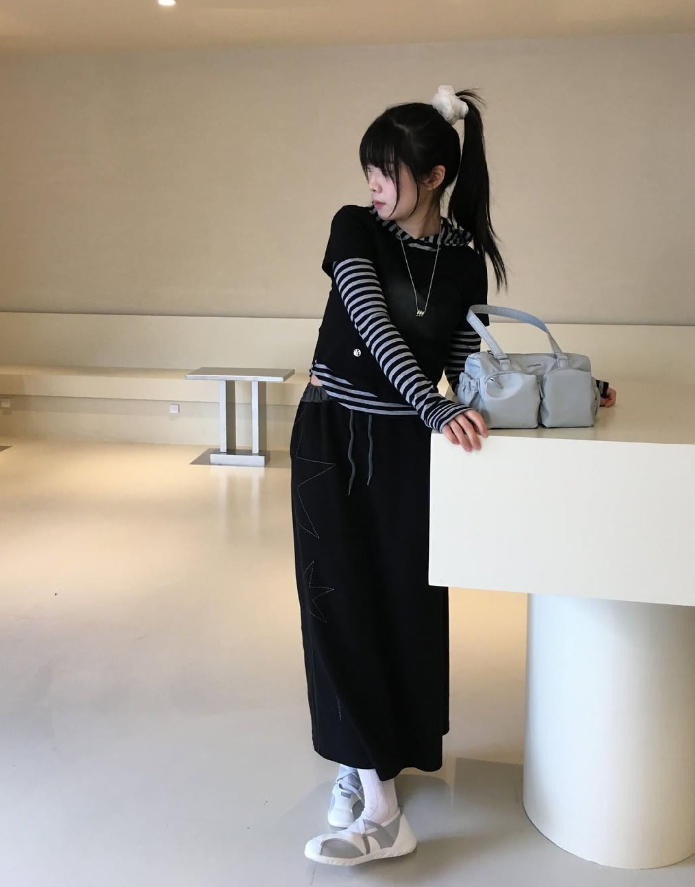 Pre-Sale】2025New Autumn Korean Dongdaemun Tian Xiwei Same Style Striped Hooded Sweatshirt TS16771