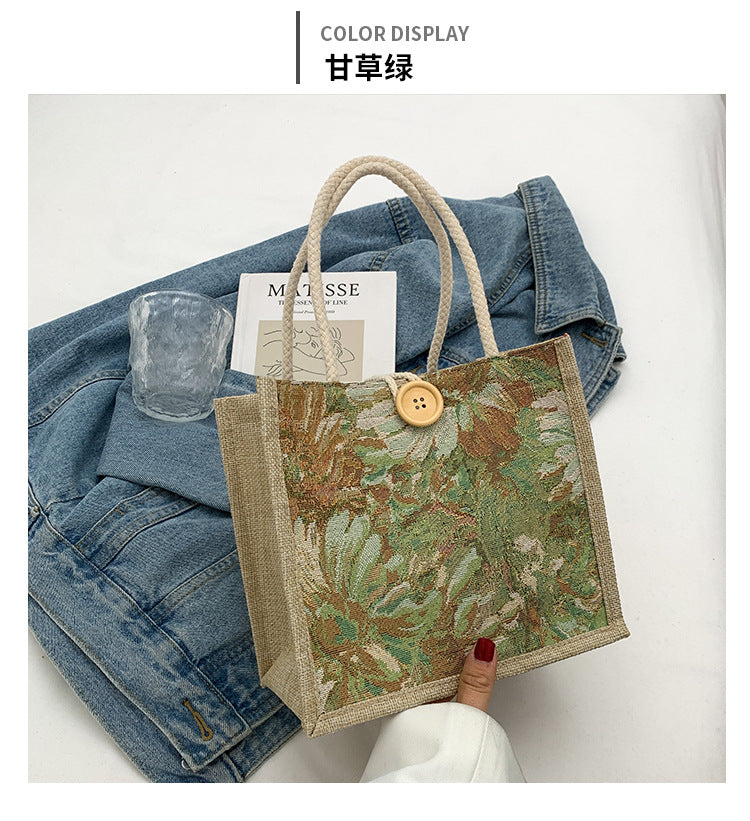 Student Korean Style Handbag Women Fashion Linen Lunch Bag New Japanese Style ins Canvas Tote Lunch Box Bag