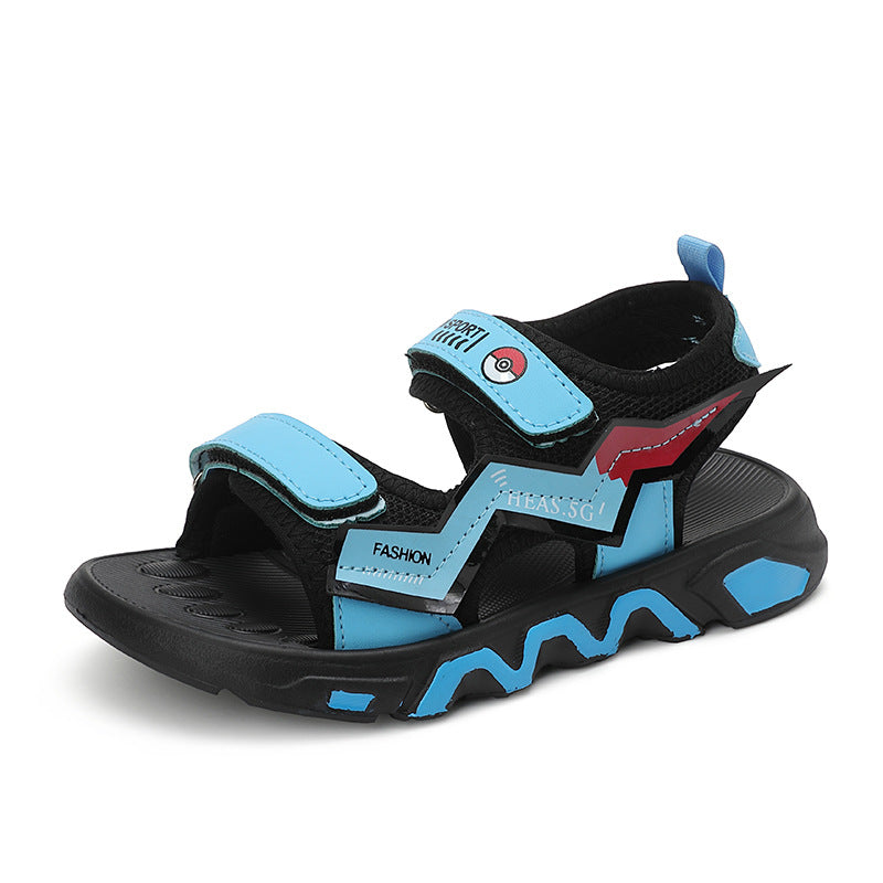 Boys' Fashion Sandals Summer New Children's Velcro Big Kids Student Sports Soft Sole Beach Shoes Non-Slip