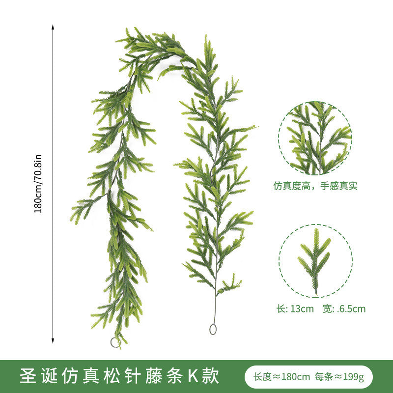 Artificial Pine and Cypress Wreath PE Encrypted Christmas Vine Artificial Christmas Tree Vine Leaves Pine Needles Door Hanging Christmas Decorations