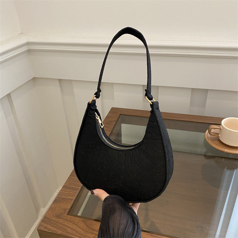 Solid Color Elegant Women's Bag2024Trendy Korean Style Autumn Winter New Stone Pattern Underarm Bag Casual Shoulder Handbag
