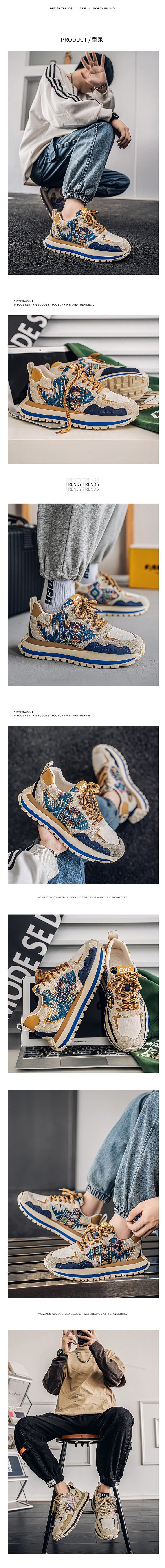 2025Spring and Autumn New Men's Shoes Trendy Fashion Printed Embroidered Sports Casual Shoes Thick Sole Height Increasing Shoes Wholesale