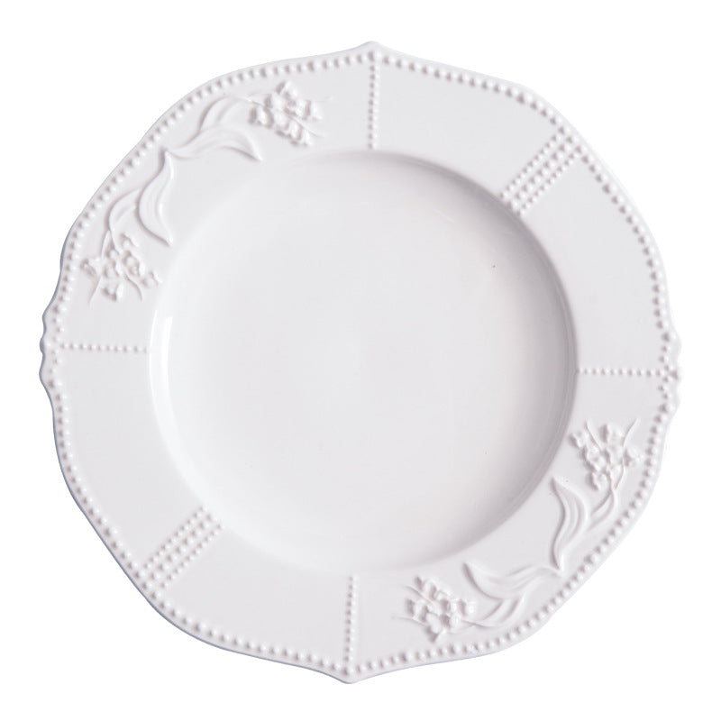 American Relief Lily of the Valley Series Lace Ceramic Western Pasta Plate Pastry Dessert Plate Deep Plate Household Dish Plate