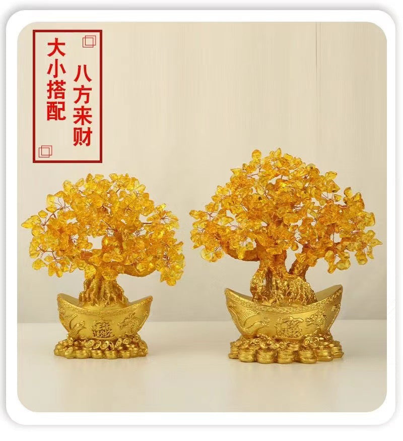 Yellow Crystal Money Tree Fortune Tree Ornament Crystal Ornament Wealth Tree Crystal Tree Home Living Room Opening Gift