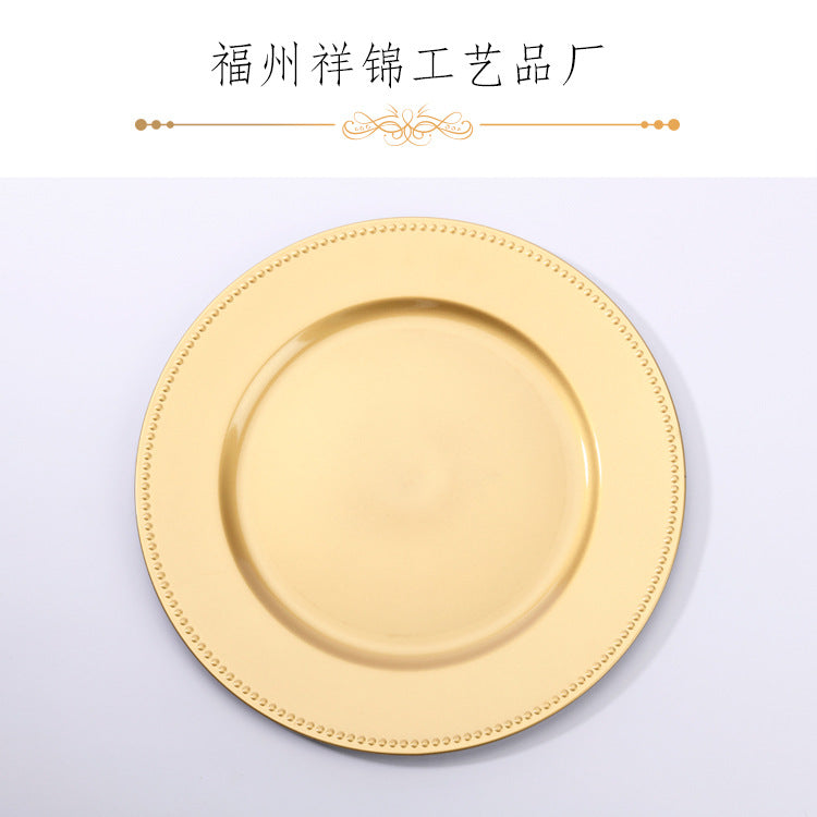 新款欧式珠盘喷粉圆盘酒店宴会垫盘塑盘喷粉工艺盘源头厂家
