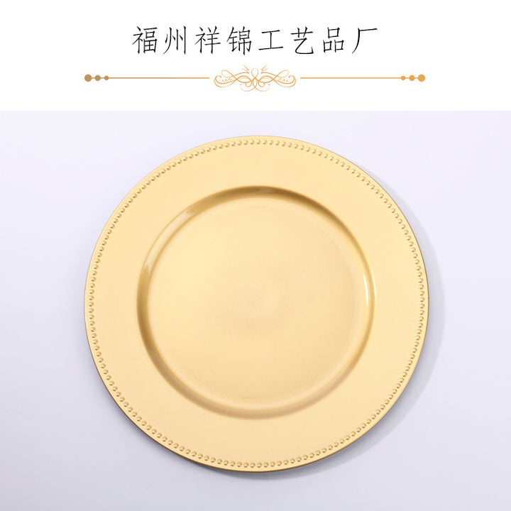新款欧式珠盘喷粉圆盘酒店宴会垫盘塑盘喷粉工艺盘源头厂家