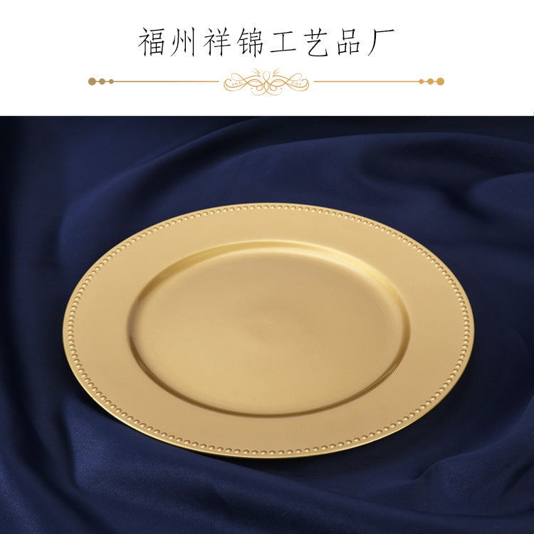 新款欧式珠盘喷粉圆盘酒店宴会垫盘塑盘喷粉工艺盘源头厂家