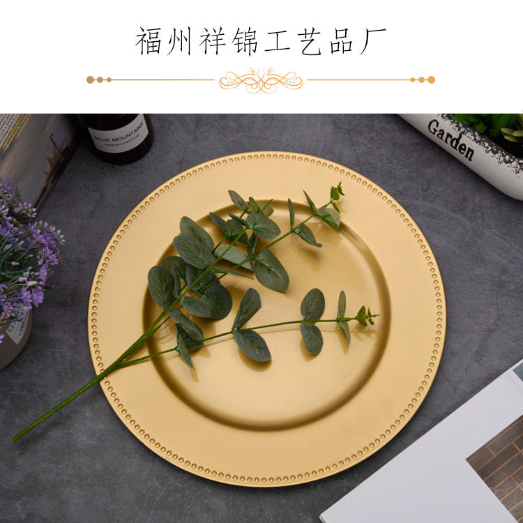 新款欧式珠盘喷粉圆盘酒店宴会垫盘塑盘喷粉工艺盘源头厂家