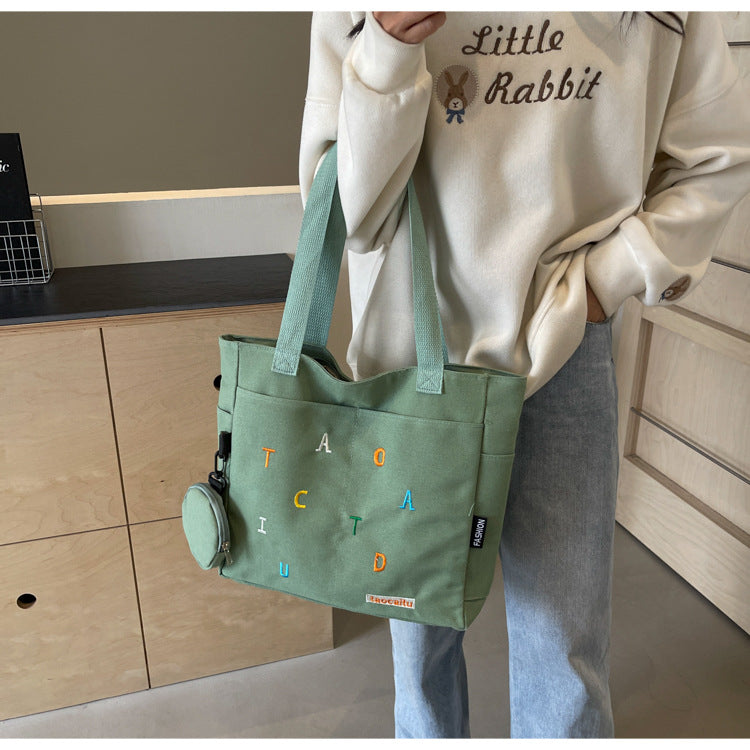 Large Capacity Canvas Bag Women2024New Commuter Tote Bag for Women ins College Student Class Shoulder Tote Bag