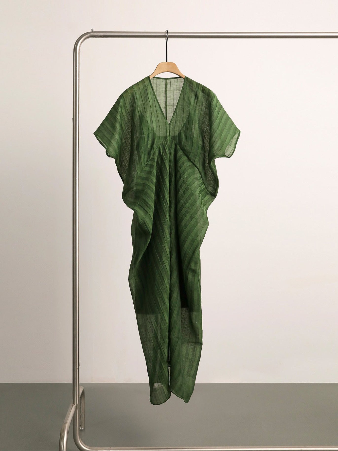 Spot Goods Gracefully Entering_Tencel Linen Blend Three-Dimensional Ribbed Texture Cocoon Design Dress2024Skirt