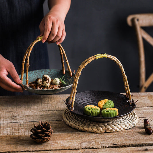 Creative Ceramic Dish Plate Handheld Basket Hotel Specialty Plate Fruit Plate Nut Plate Restaurant Ceramic Plate Display Plate