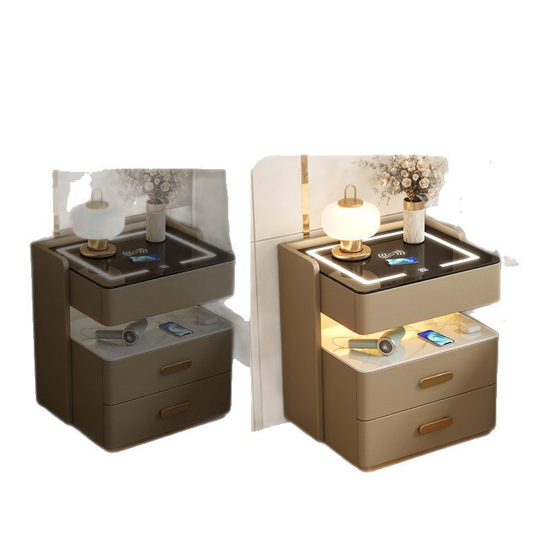 Smart Bedside Table2024New Simple Modern Solid Wood No-Installation Bedroom Home Multi-Functional Rock Slab Bedside Table