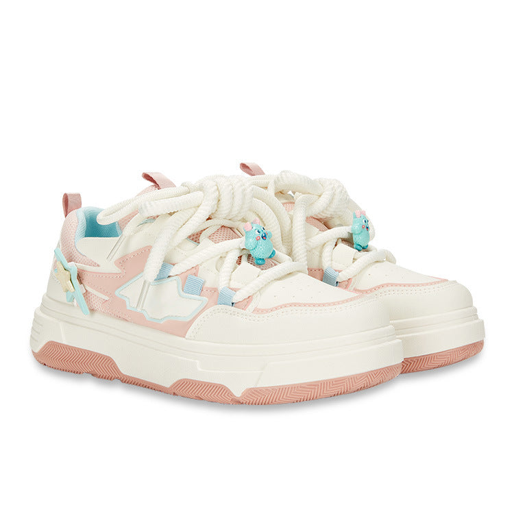 Fresh Bread Shoes Trendy Color Block Elegant Versatile Eye-catching Thick Sole Height-increasing Non-slip Wear-resistant Balanced Low-top Sneakers