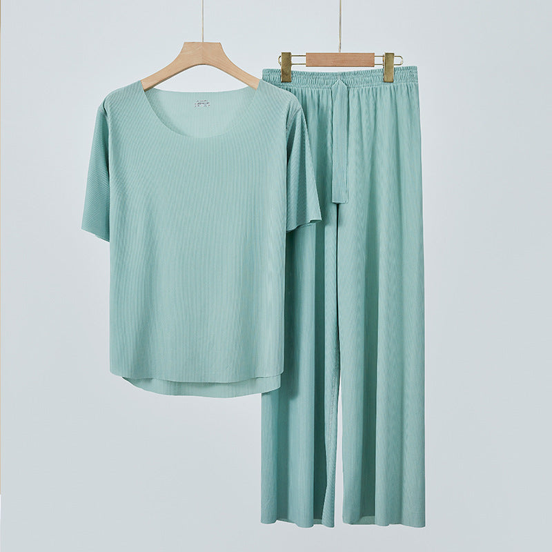 Couple Pajamas Women's Round Neck Short Sleeve Pajama Set Summer Shorts Men's Thin Seamless Ice Silk Homewear Wholesale