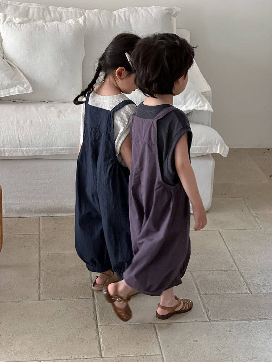 Jiaye Children's Products2025Children's Summer Thin Solid Color Cotton Overalls Boys and Girls Loose Stylish Lantern Pants