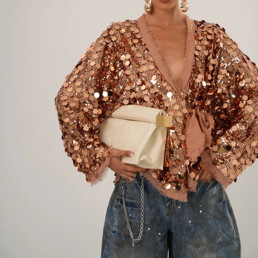 GY26109Fashion Sequin Patchwork Jacket
