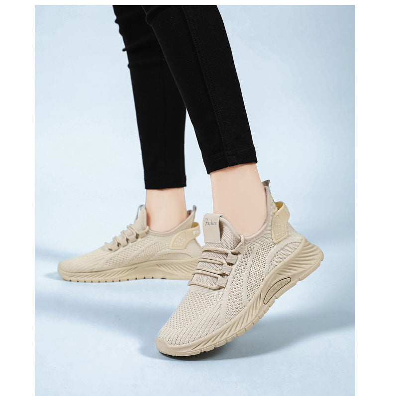 White Flyknit Soft Sole Running Shoes for Women, Summer New Versatile Lightweight Sneakers, Breathable Casual Sports Shoes