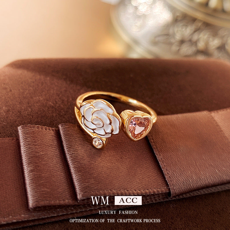 Real Gold Plated Baroque Pearl Tulip Flower Open Ring Korean Fresh Sweet Forest Style Light Luxury Jewelry
