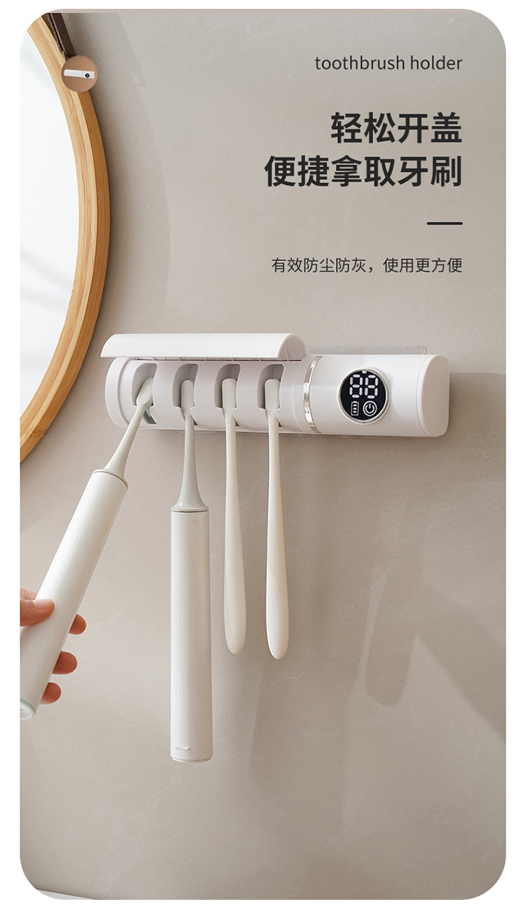 Smart Disinfection and Drying Toothbrush Holder Bathroom Wall-Mounted No-Drill Ultraviolet Sterilizer Drying Toothbrush Holder