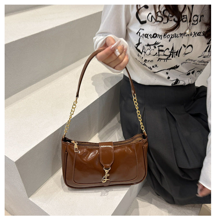 French Design Glossy Women2025Summer New Trendy Fashionable Elegant Single Shoulder Underarm Handbag for Women