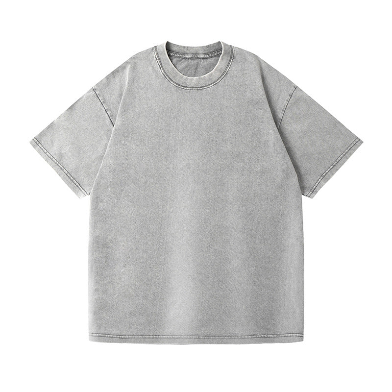 230g Vintage Snowflake Washed T Shirt European and American Cross-Border Pure Cotton t Loose Fit Base Layer Round Neck Pullover Heavyweight t Men's T-shirt