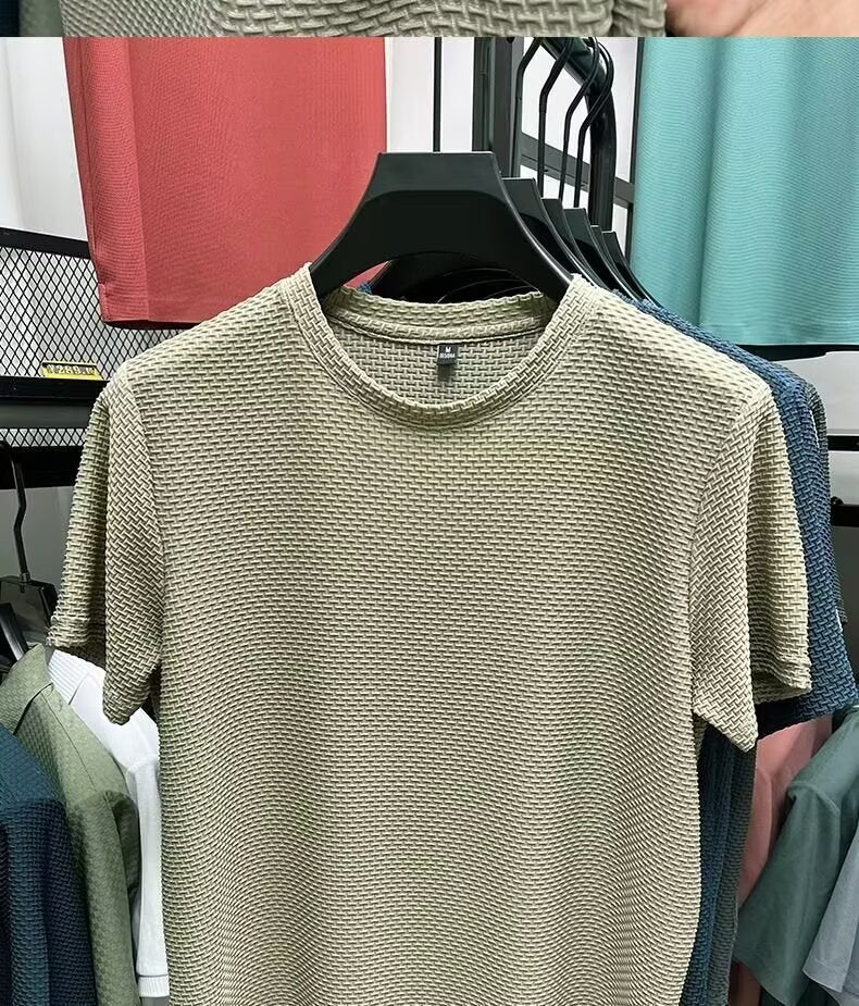 Summer New Stretch Bamboo Mesh Ice Silk t Men's Short Sleeve Round Neck Half Sleeve Base Shirt Summer Men T T shirt