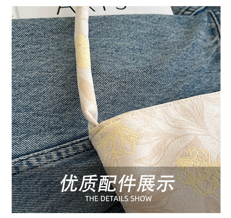 Lady's New Chinese Style Starlight Dream Tote Bag Black Shoulder Bag Embroidered Flower Vintage Handbag