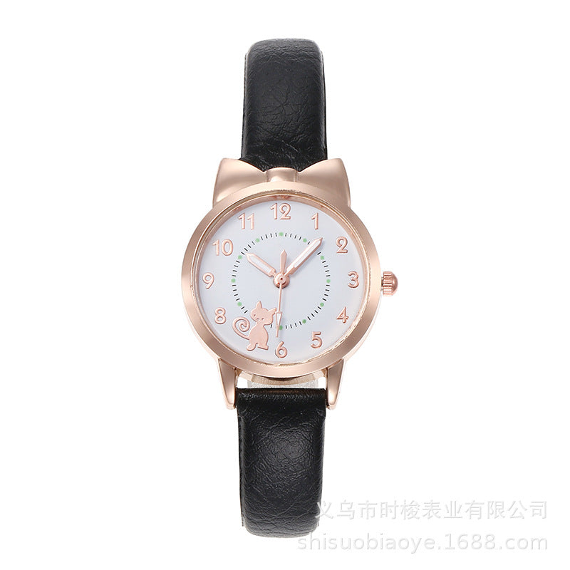 Cross-Border Hot-Selling Children's Watch for Girls with Cute Bowknot, Digital Kitten Design, Student Watch, In Stock for Wholesale