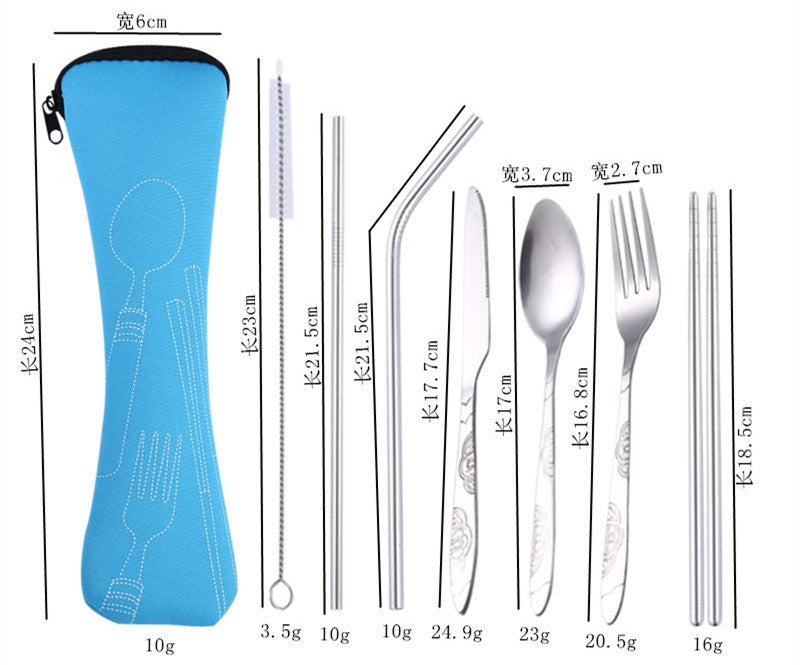 Stainless Steel Western Steak Knife Fork Spoon Cloth Bag Portable Western Cutlery Three-Piece Set Creative Gift Set Cross-Border Source