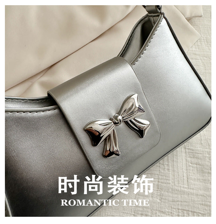 Korean Style Versatile Bag for Women2025Spring New Trendy Fashionable Single Shoulder Bag with Bowknot ins Underarm bag