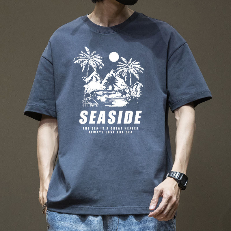 Heavyweight Pure Cotton Short Sleeve from Trendy Brand T Men's Summer New Trend Loose Half-Sleeve Round Neck Shirt