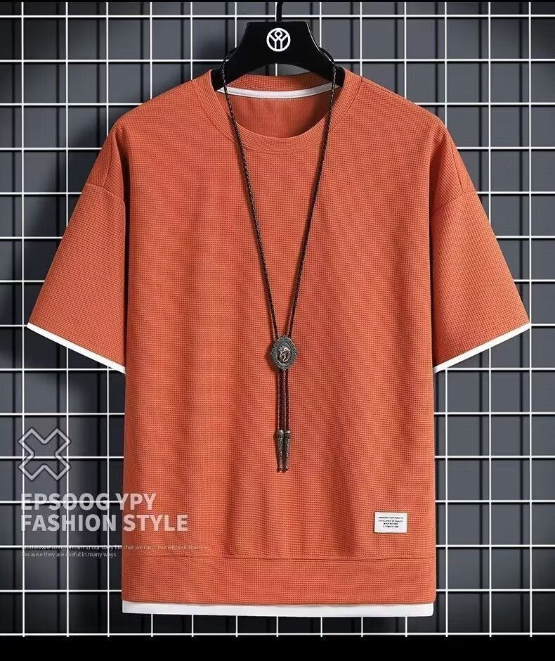 Chaolun Men's Short Sleeve Shirt t Summer Trendy Thin Breathable Shirt T Loose Waffle Short Sleeve Shirt