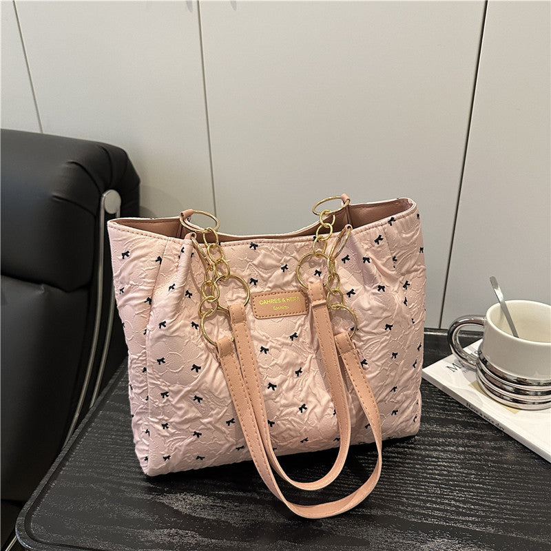 2025Trendy Fashion Bowknot Pleated Large Capacity New Casual Simple Commuter Single Shoulder Crossbody Underarm Bag for Women