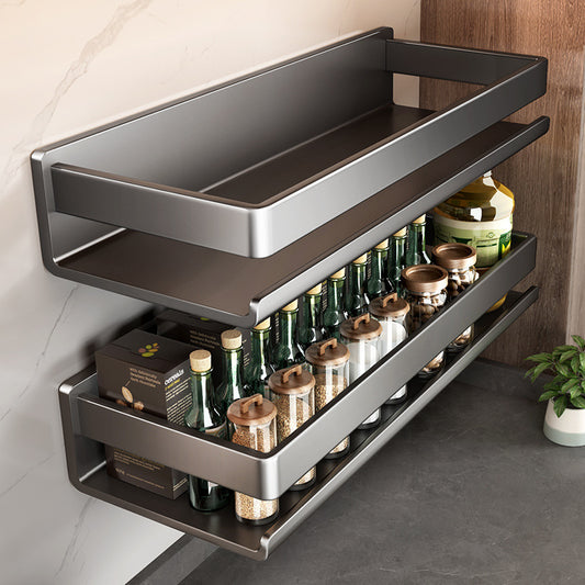 Wall-Mounted Stainless Steel Kitchen Storage Rack Multi-Functional Organizer Tool No-Drill Hanging Rack Spice Rack