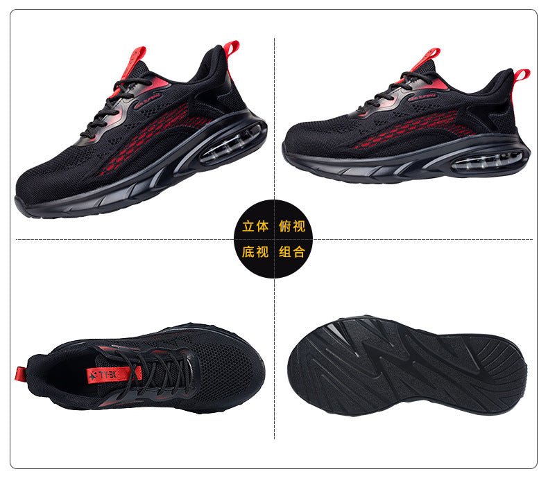 Zhen Gu Cross-Border Safety Shoes for Men and Women, Air Cushion Shock Absorption, Anti-Smash, Anti-Puncture, Breathable Safety Shoes with Steel Toe Cap for Men