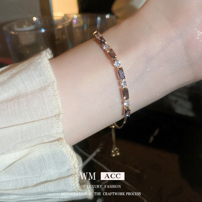 Xiaohongshu Same Style Hot-Selling Zircon Bracelet Light Luxury Niche Exquisite High-End Feel Adjustable Pull Jewelry for Women
