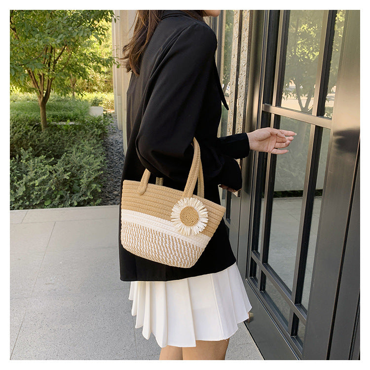 Hand-Woven Bag Women2025New Ethnic Style Straw Bag Forest Style Beach Large Capacity Basket Bag