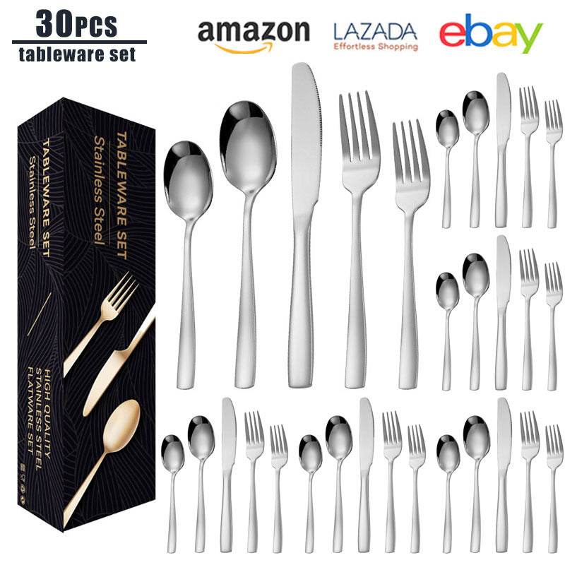 tatableware set Square Handle Stainless Steel Knife Fork Spoon Mail Order Box Color Box Set Titanium Coated Western Steak Knife Fork