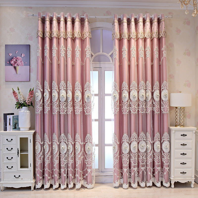European Style High-End Simple Modern Fabric Sheer Integrated Blackout Double Layer Embossed Embroidered Curtains for Living Room Bedroom Balcony