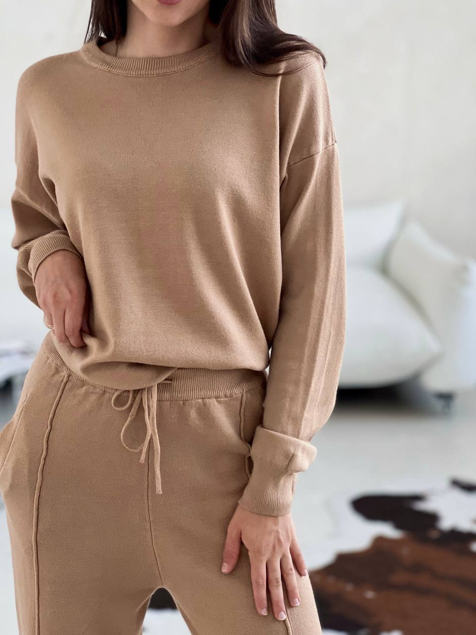 2025Autumn and Winter New ins Women's Loose Round Neck Sweater Set with Carrot Pants European and American Knitted Sets