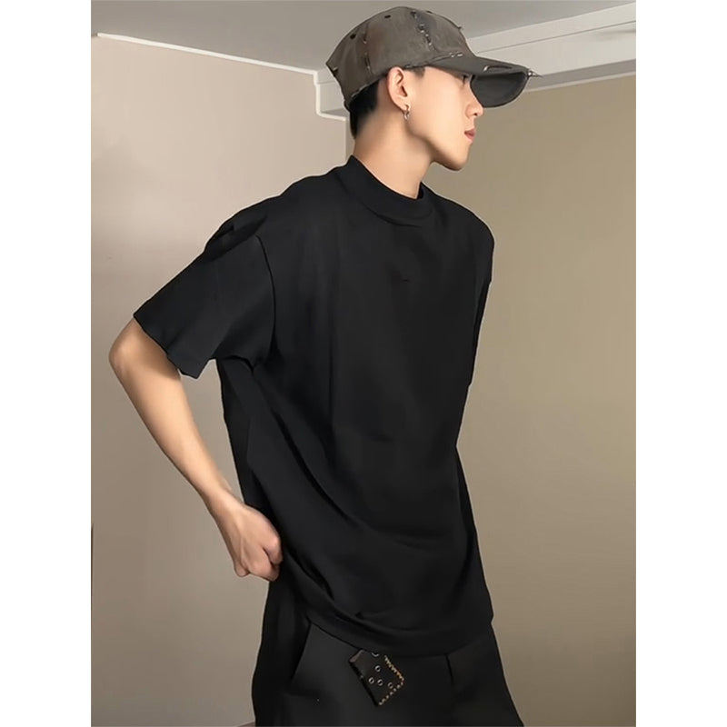 cleanfit Black Cotton Short Sleeve t Men's Summer American Style High-End Small Collar Regular Shoulder Inner Wear Half Sleeve Shirt