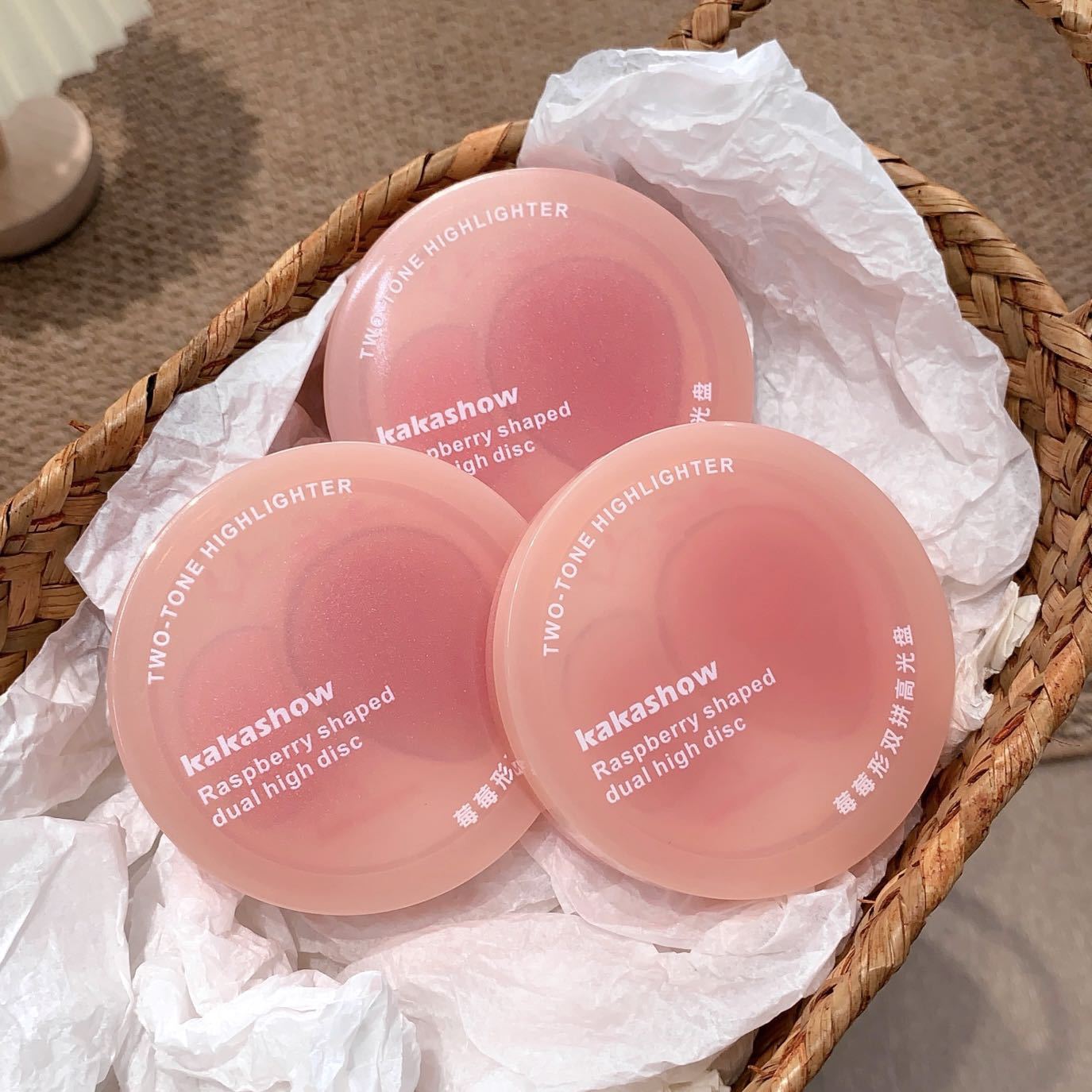 kakashow Raspberry-Shaped Dual Highlight Palette Low Saturation Cherry Blossom Pink Blush Eyeshadow Face Brightening Contouring C574