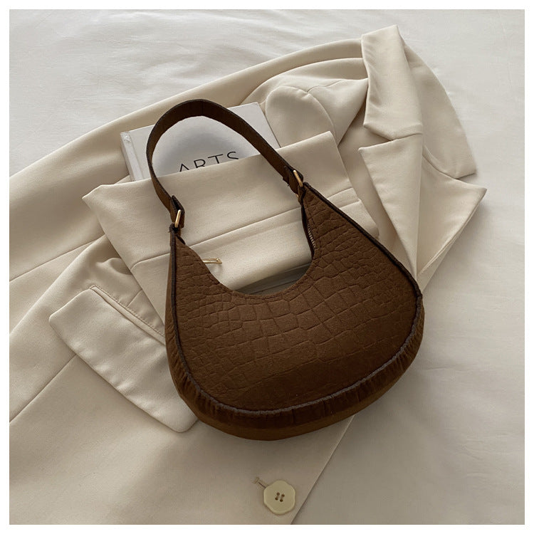 Solid Color Elegant Women's Bag2024Trendy Korean Style Autumn Winter New Stone Pattern Underarm Bag Casual Shoulder Handbag