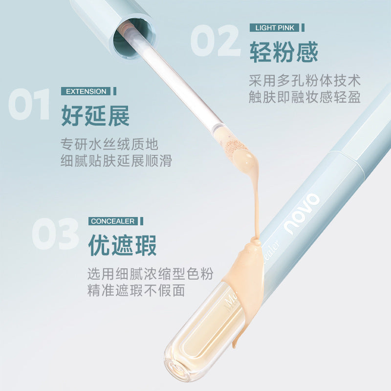 NOVO Lightweight Long-lasting Concealer Covers Facial Spots, Acne Marks, Dark Circles, Brightens Tear Troughs, Lightweight and Comfortable6429