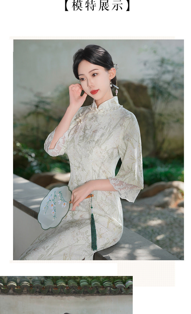 Vintage Cheongsam Improved Version Dress with Oversized Sleeves Elegant Artistic Long Style2025Spring and Summer New Wholesale