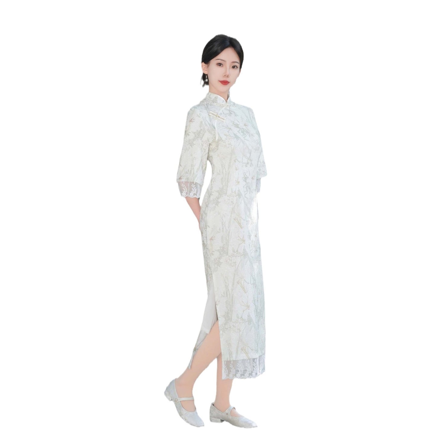 Vintage Cheongsam Improved Version Dress with Oversized Sleeves Elegant Artistic Long Style2025Spring and Summer New Wholesale